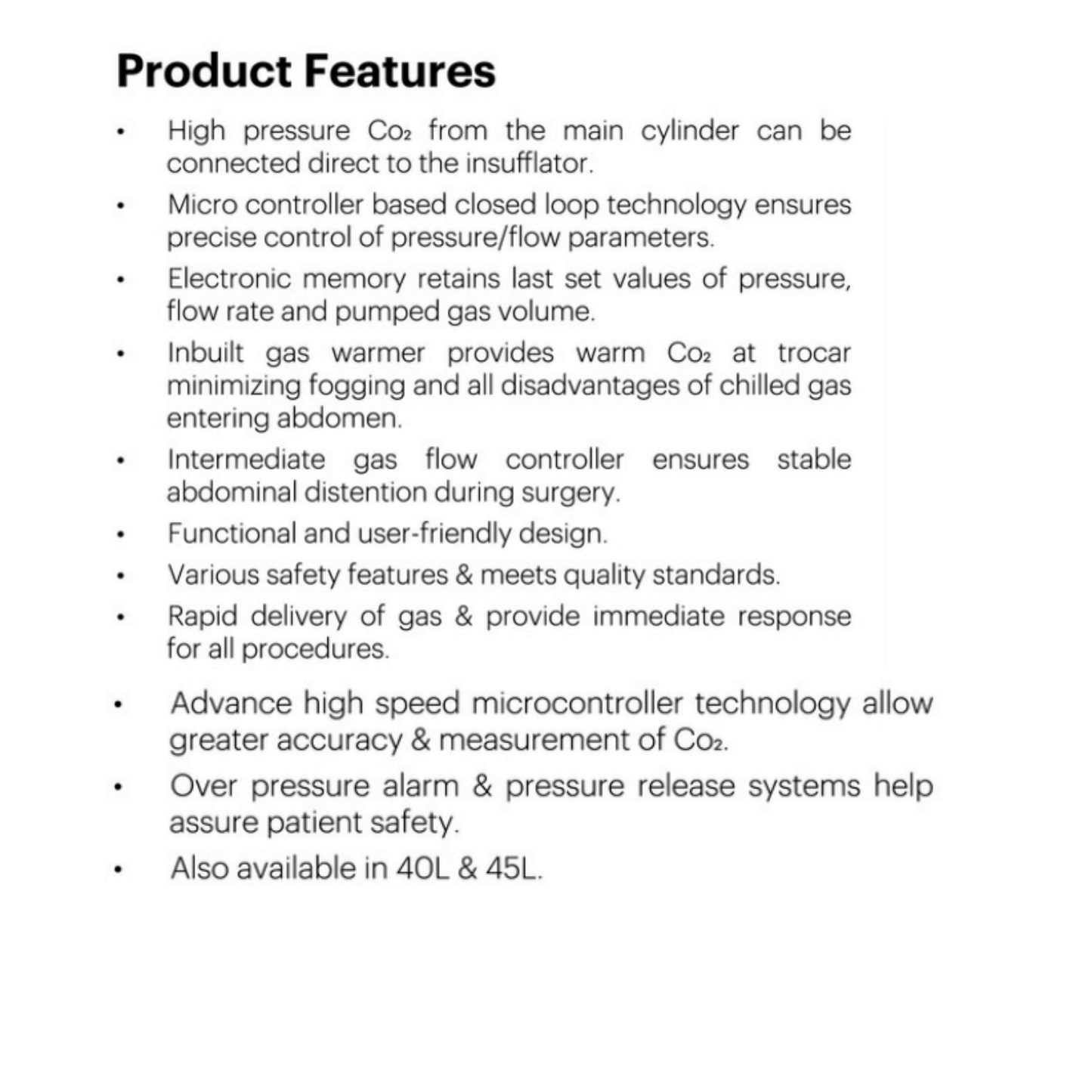 Vishal Surgical Co laparoscopic CO2 insufflator with control panel, tubing, and digital display for minimally invasive surgery.