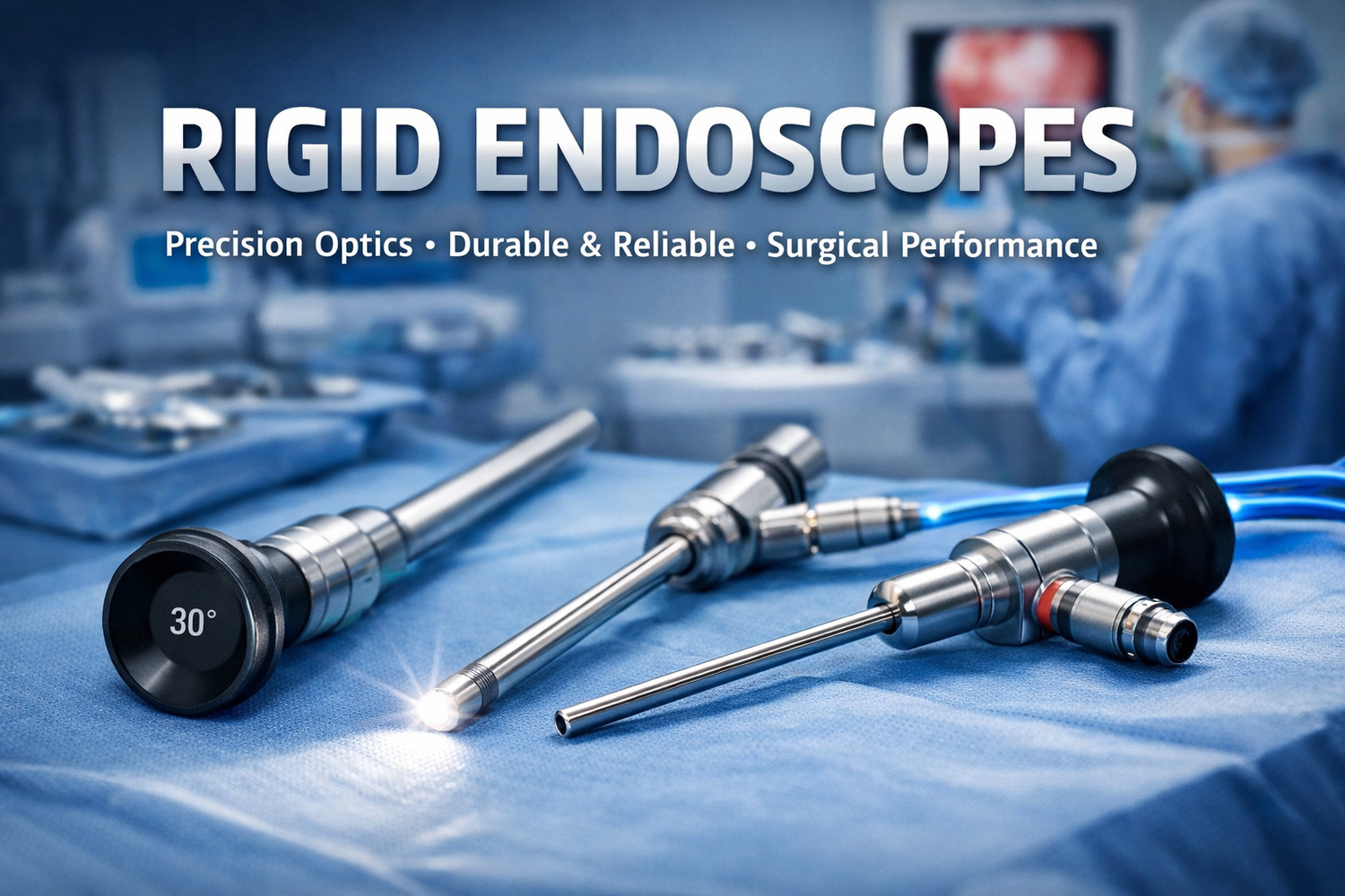Rigid endoscopes surgical instruments with precision optics and stainless steel design used for laparoscopy, ENT, arthroscopy, and minimally invasive surgery.