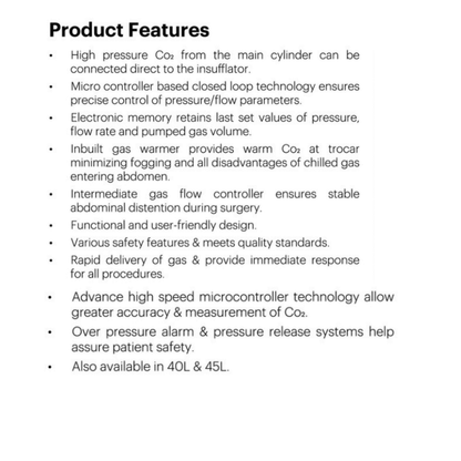Vishal Surgical Co laparoscopic CO2 insufflator with control panel, tubing, and digital display for minimally invasive surgery.