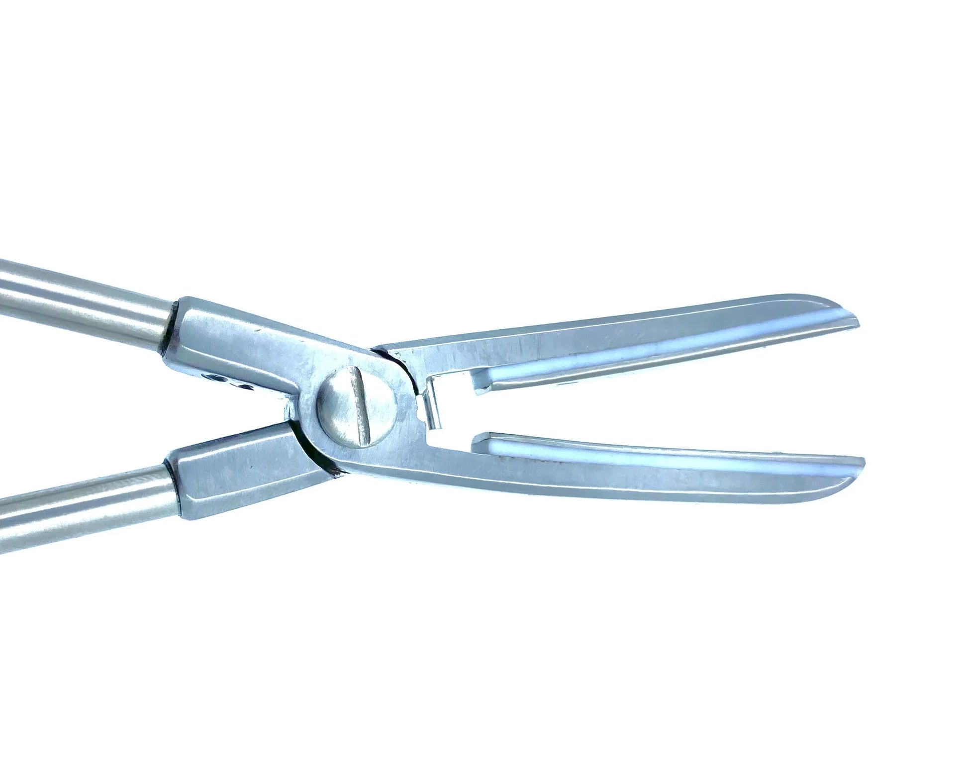 Stainless steel surgical instrument, double-blade medical retractor on white background