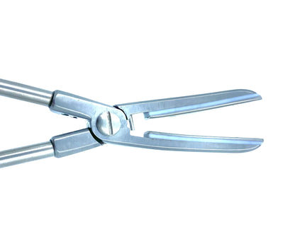 Stainless steel surgical instrument, double-blade medical retractor on white background