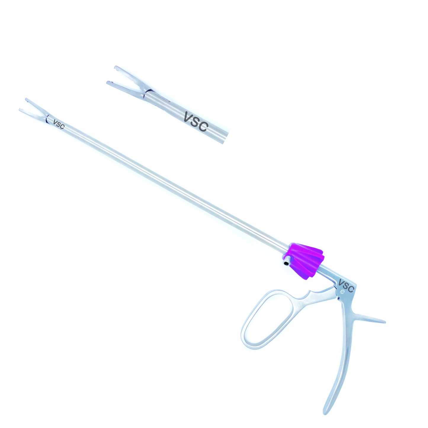 Laparoscopic Hemolok clip applicator by Vishal Surgical Co, showing the surgical instrument used for minimally invasive clip application.
