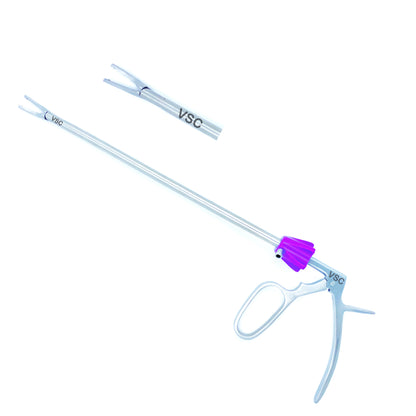Laparoscopic Hemolok clip applicator by Vishal Surgical Co, showing the surgical instrument used for minimally invasive clip application.