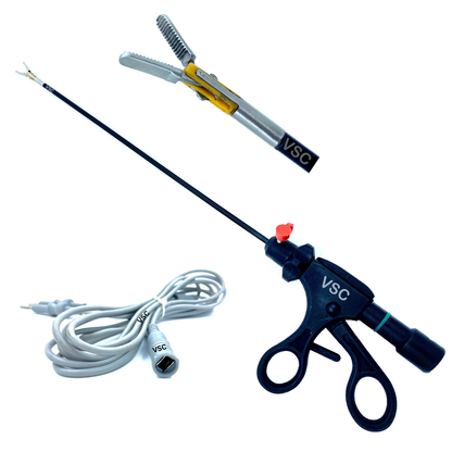 Vishal Surgical Co laparoscopic bipolar forceps with ruby tips and attached cable for minimally invasive surgical procedures.
