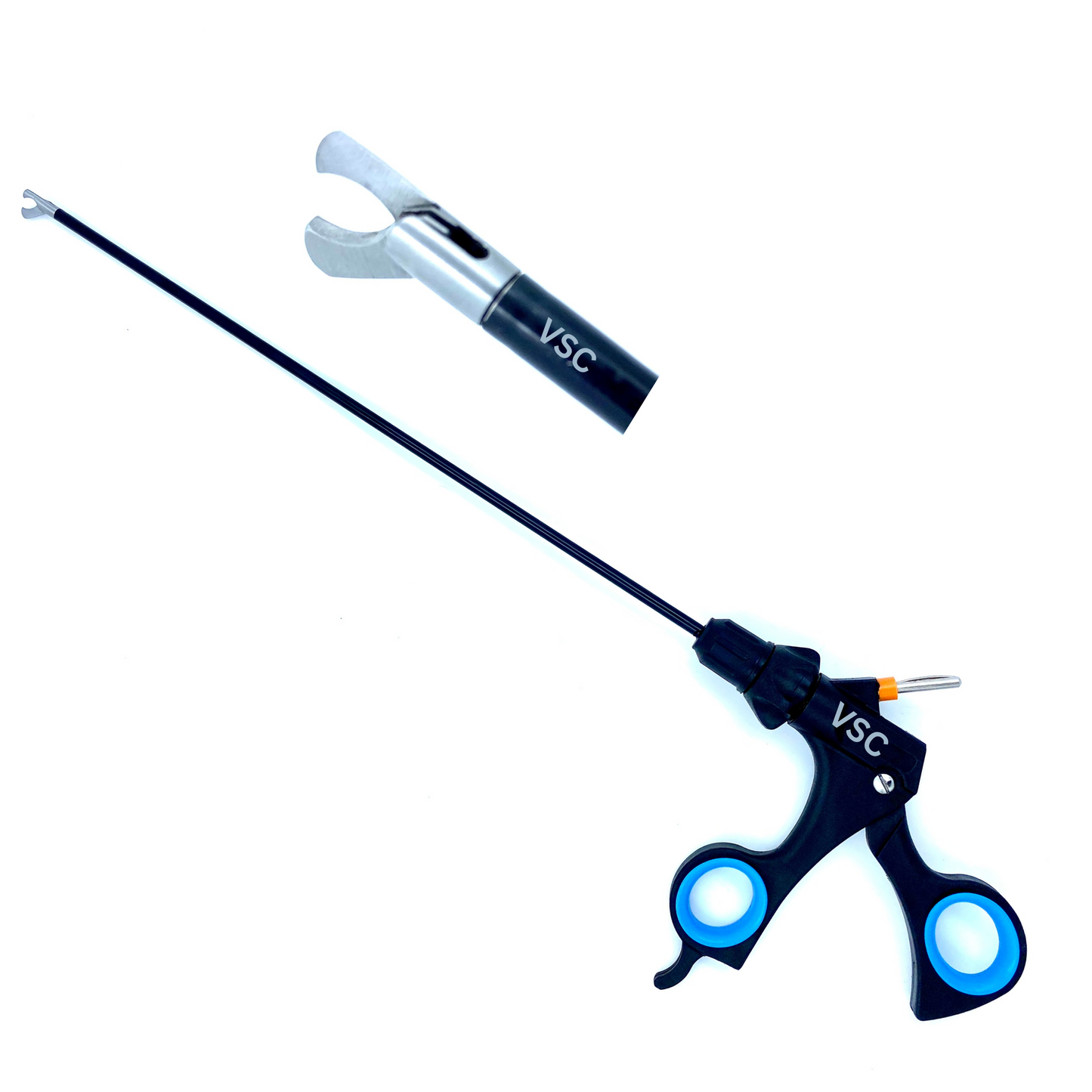 Vishal Surgical Co laparoscopic hook scissor, 5mm surgical instrument for minimally invasive procedures, stainless steel design.