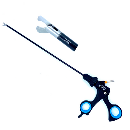 Vishal Surgical Co laparoscopic hook scissor, 5mm surgical instrument for minimally invasive procedures, stainless steel design.