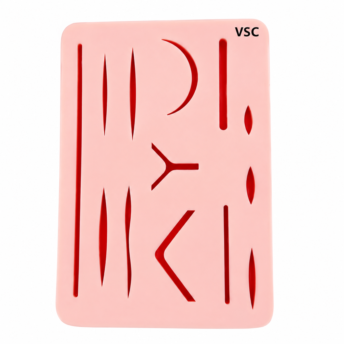 Pink Variant: VSC pink laparoscopic silicone suture practice pad with 14 pre-cut wounds for surgical training.
