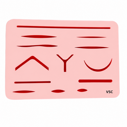 Laparoscopic Silicone Suture Practice Pad with 14 & 17 Pre-Cut Wounds | Pink & Red | Surgical Training Instruments
