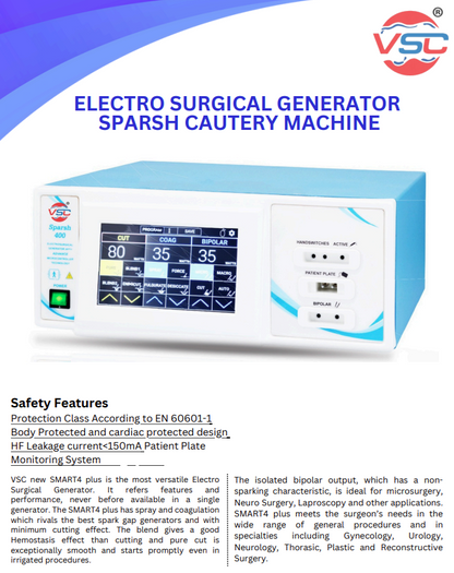 Vishal Surgical Co Sparsh 400W electrosurgical generator with touchscreen display, bipolar cautery machine for surgical procedures