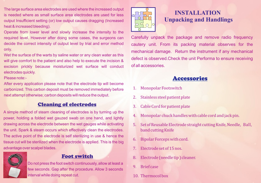 Vishal Surgical Co radio frequency RF cautery machine with control panel and electrode for electrocautery procedures.