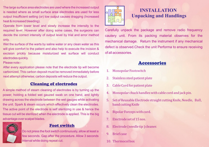 Vishal Surgical Co radio frequency RF cautery machine with control panel and electrode for electrocautery procedures.