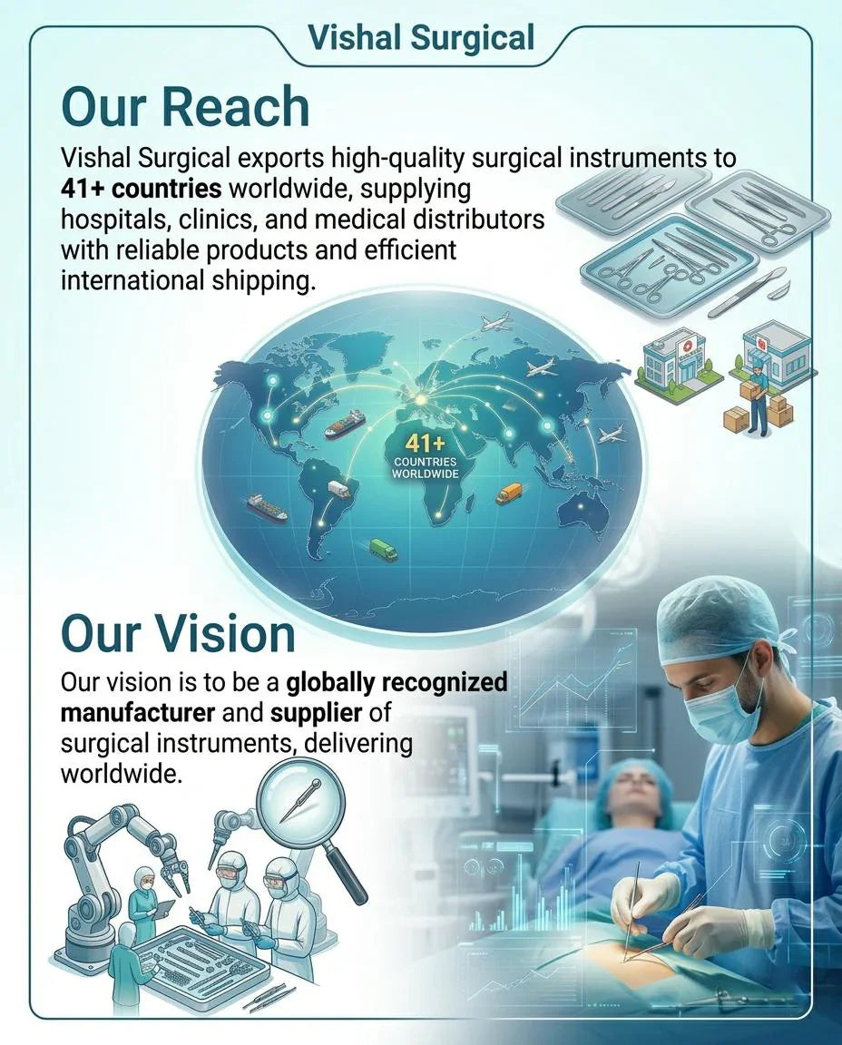 Surgeons operating, global map, surgical instruments, medical supply export, healthcare innovation