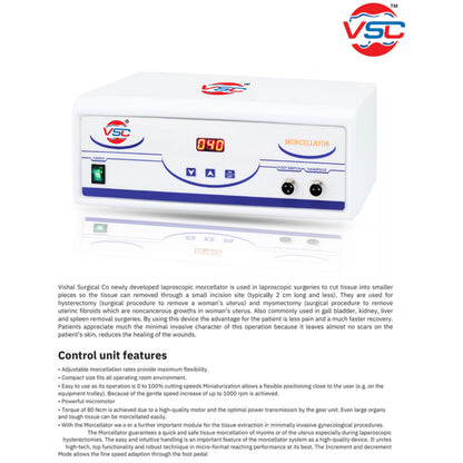 Laparoscopic Morcellator machine by Vishal Surgical Co, used in gynecology surgical procedures, shown in a clinical setting