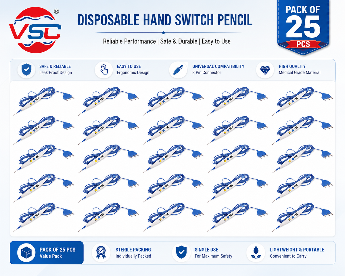 Laparoscopic Cautery Pencil 3 Meter | Electrosurgical Hand Control Pencil | Surgical Instruments (Pack of 25)