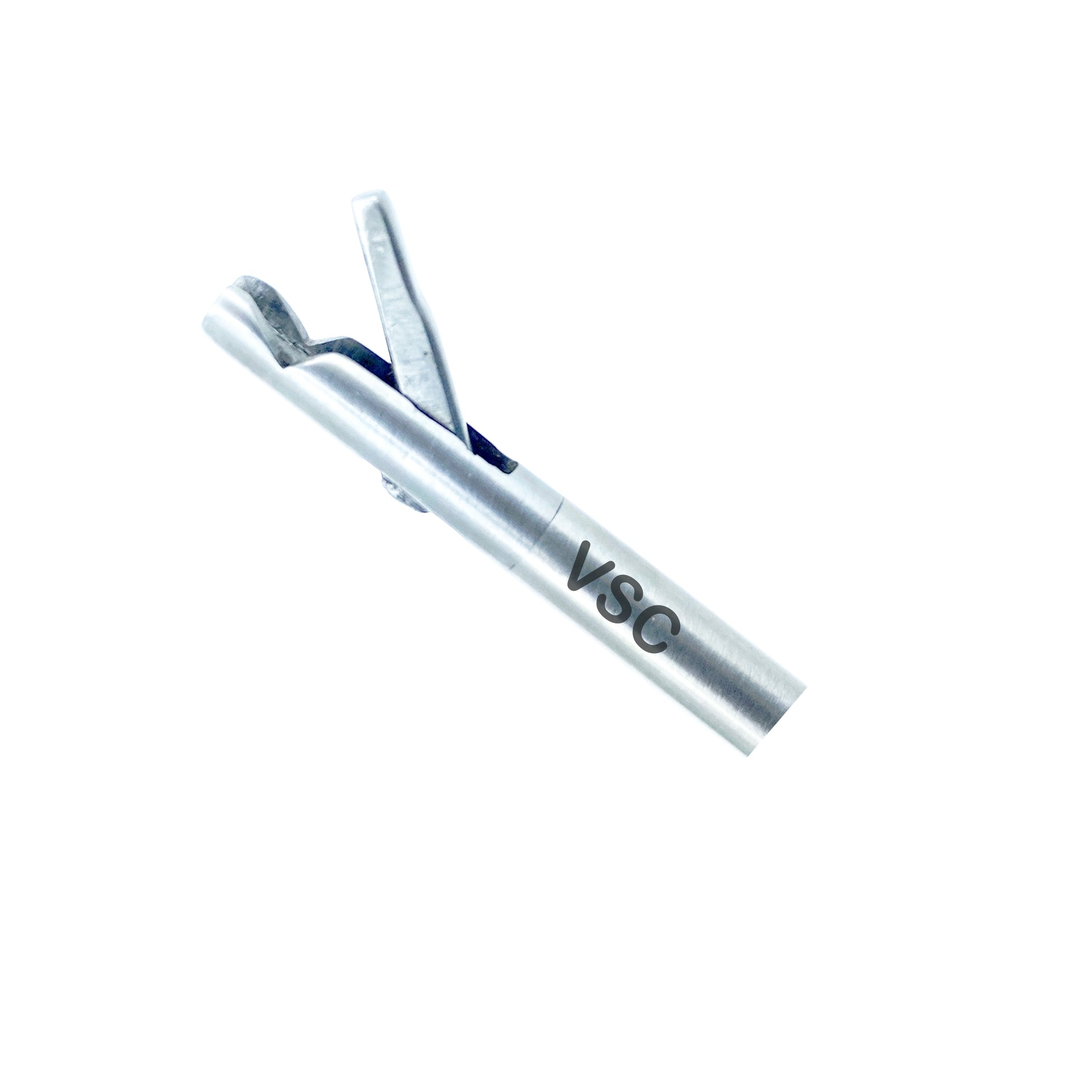 Laparoscopic needle holder surgical instrument by Vishal Surgical Co, 5mm size, with stainless steel tips for precise suturing.