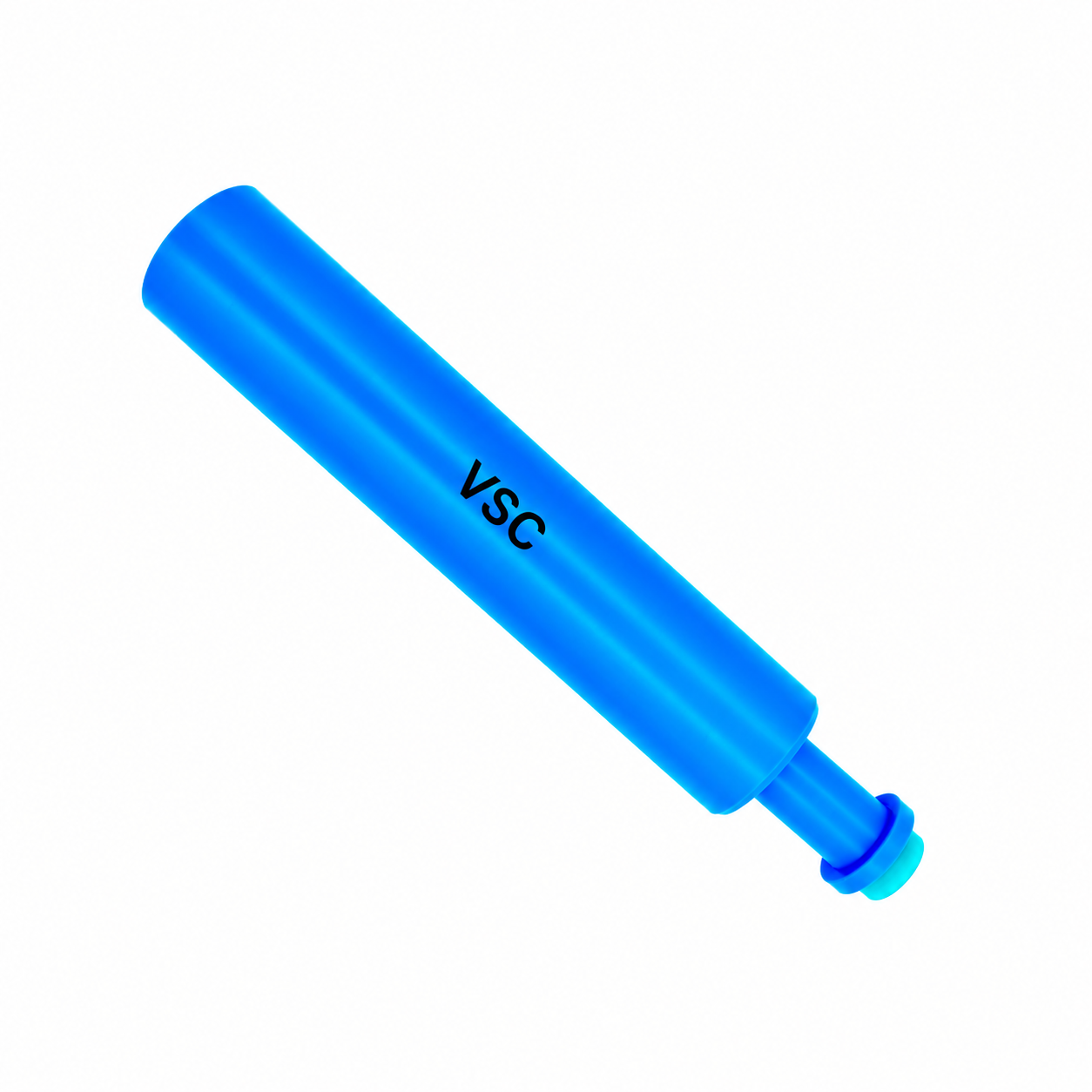 VSC laparoscopic vaginal tube with a blue cylindrical body, black branding and a narrower flanged end.